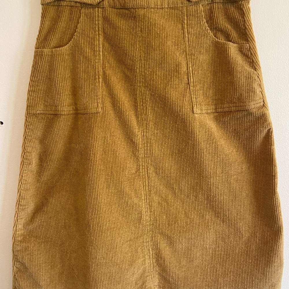Kate Quinn Corduroy Tan Midi Skirt Classic Preppy Basics Neutrals Cotton Size 10 - Picture 6 of 7